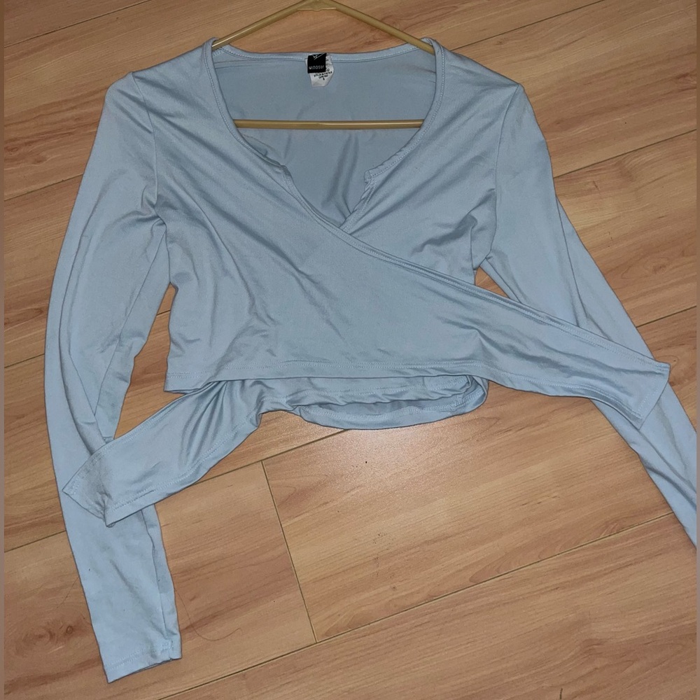 Light blue wrap top